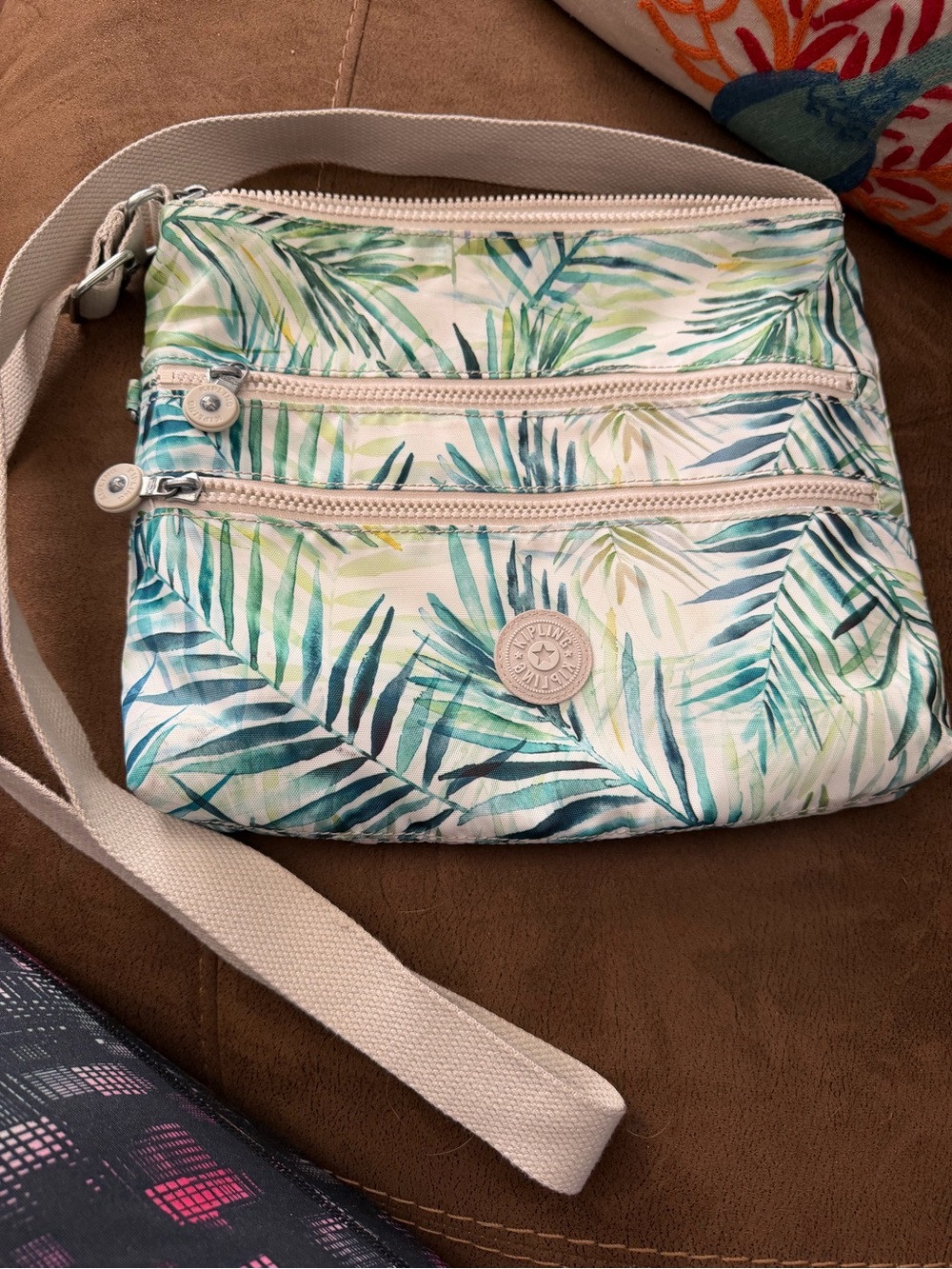 Kipling Green Palm-Print Crossbody Bag